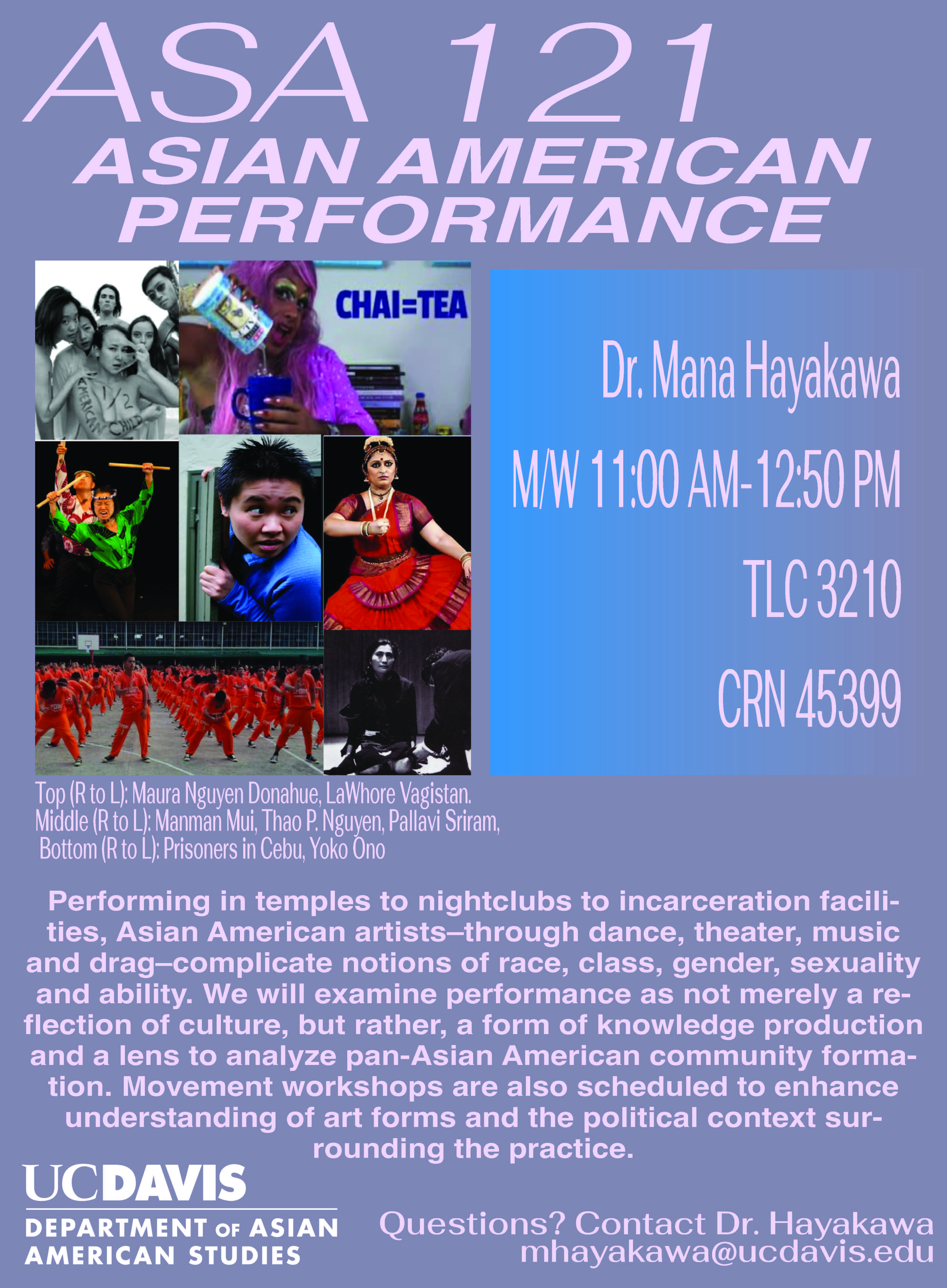 ASA 121 Asian American Performance course flyer for Winter 2023