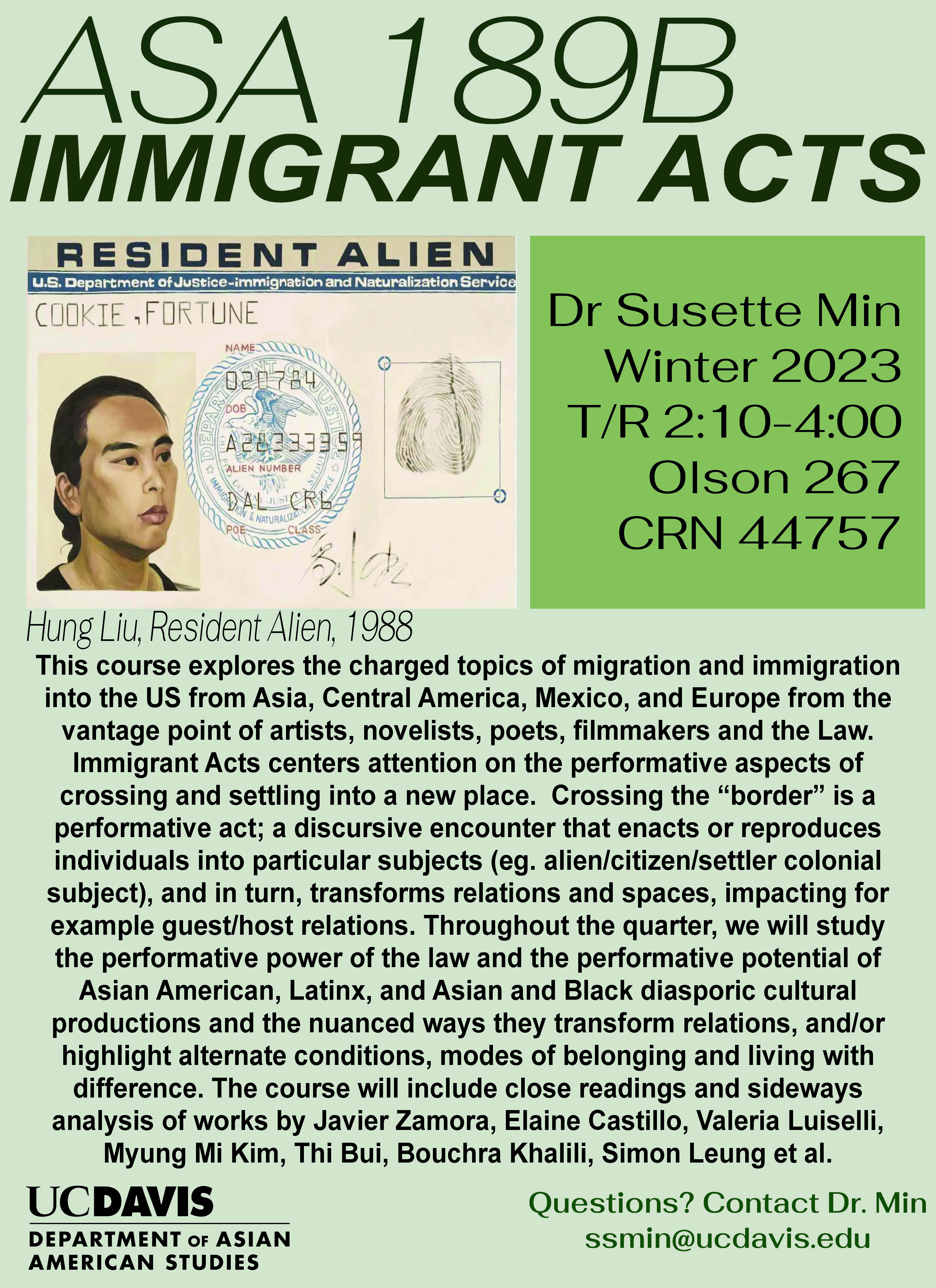 ASA 189B Immigrant Acts course flyers for Winter 2023