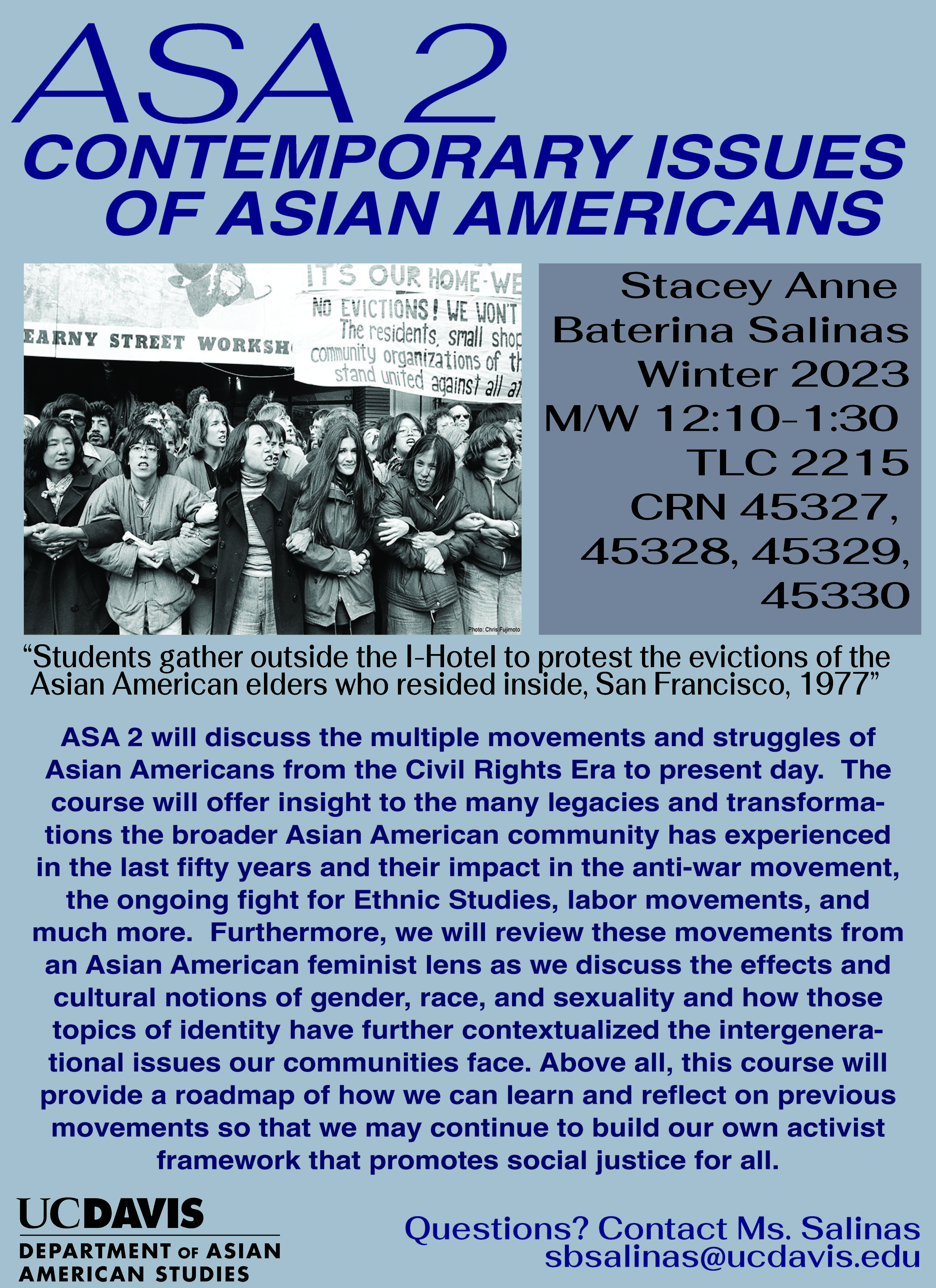 ASA 2 Contemporary Issues of Asian Americans course flyer for Winter 2023