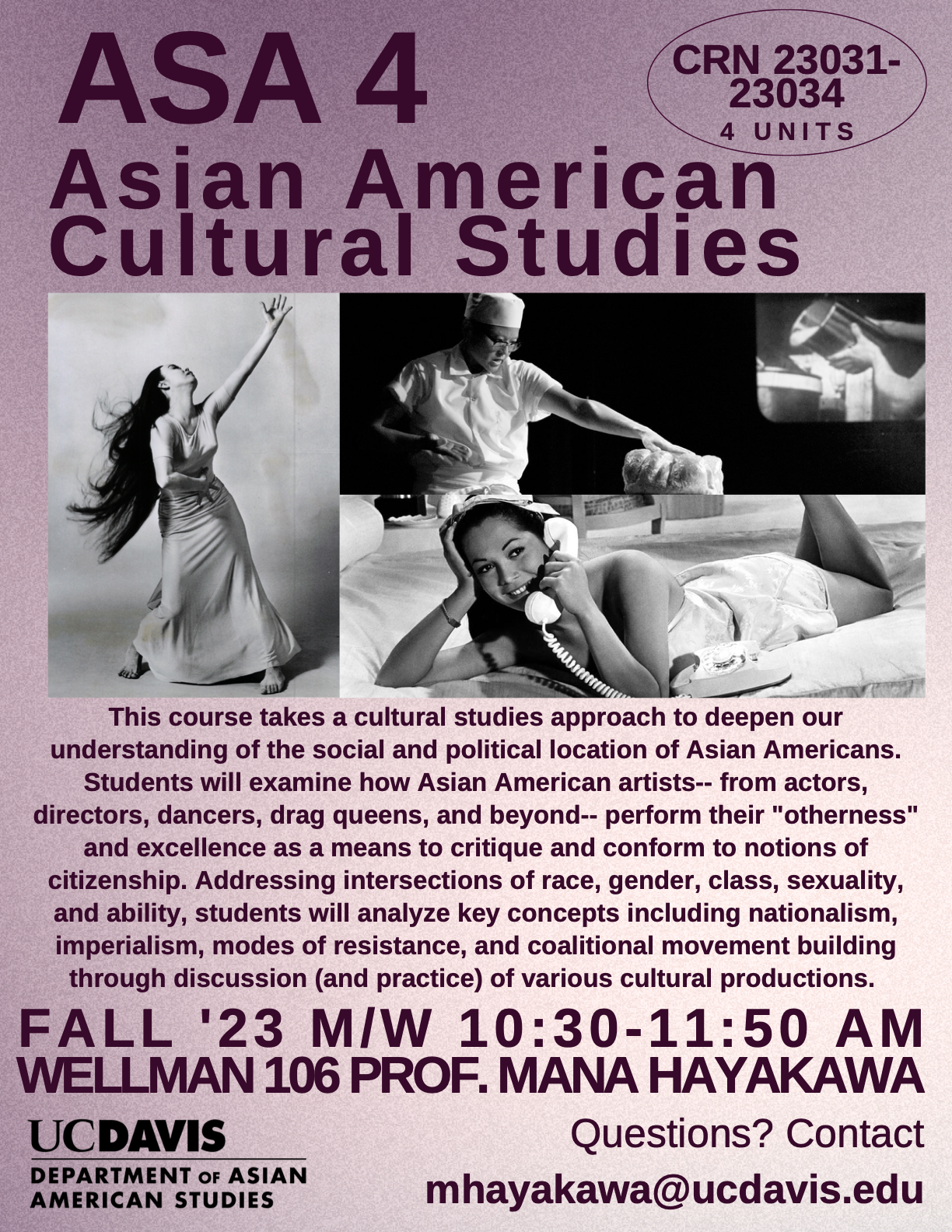 ASA 4 Asian American Cultural Studies course flyer for Fall 2023