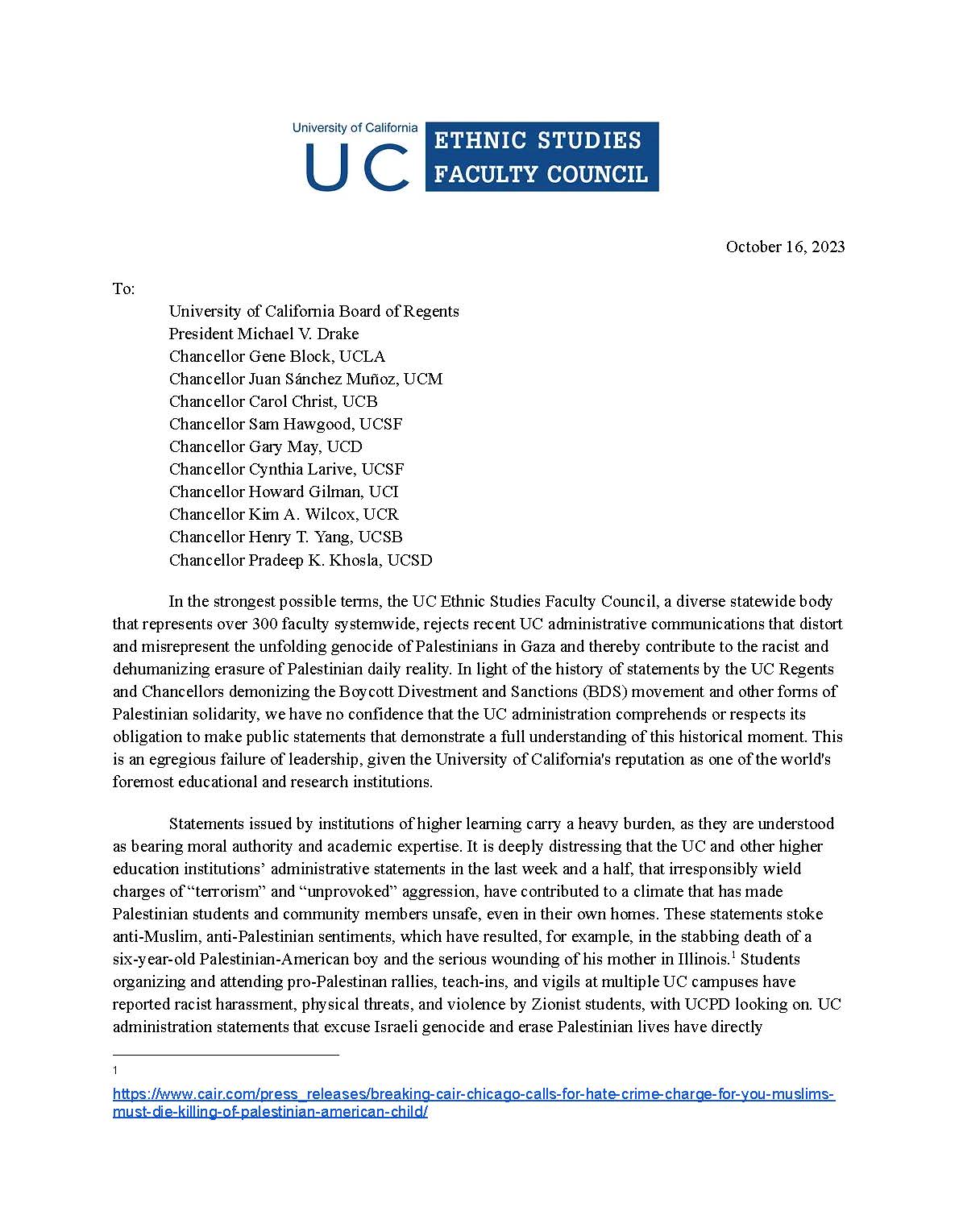 UC Statement Page 1