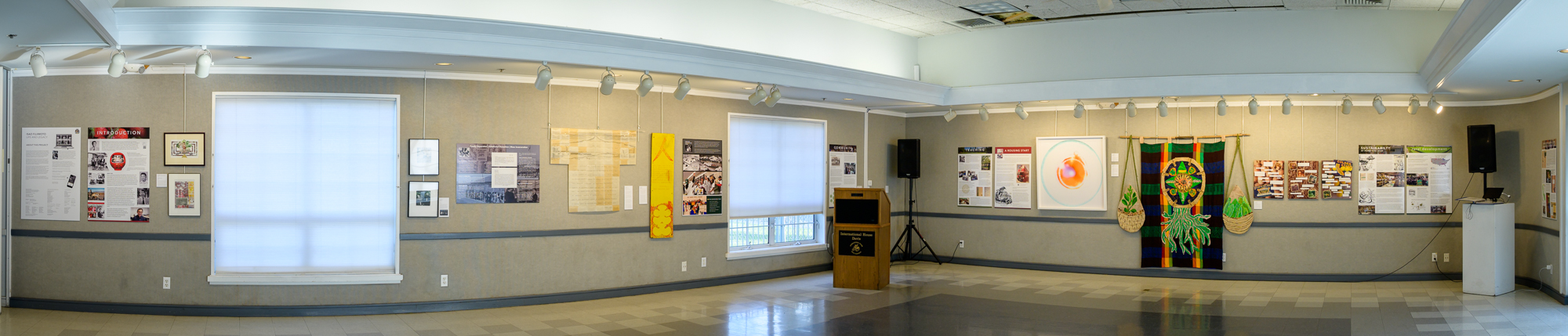 Panoramic view of Isao Fujimoto exhibition at International House Davis