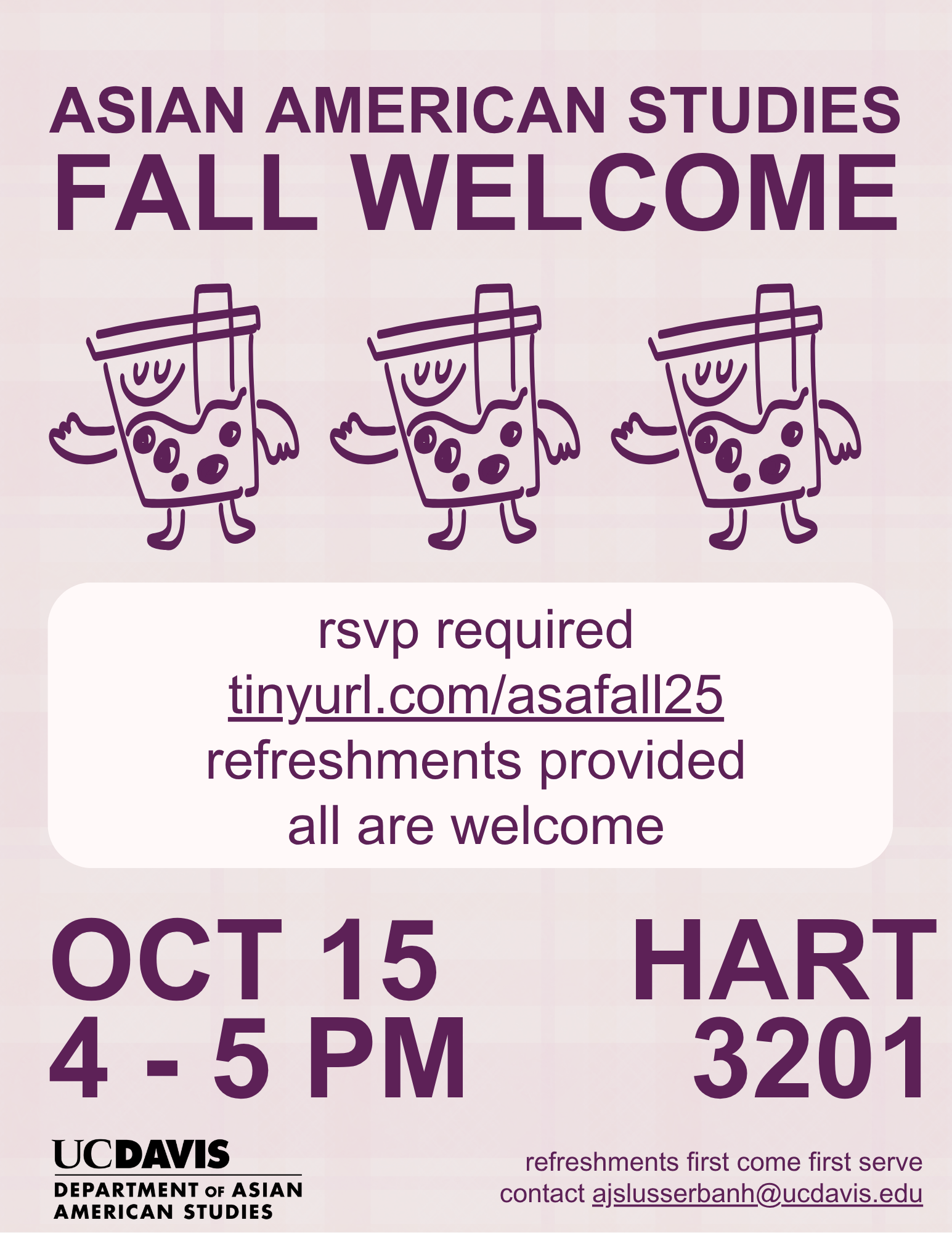 Flyer for Asian American Studies Fall Welcome 10/15 4PM