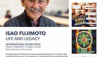 Promotional flyer for "Isao Fujimoto: Life and Legacy" Davis Downtown ArtAbout event